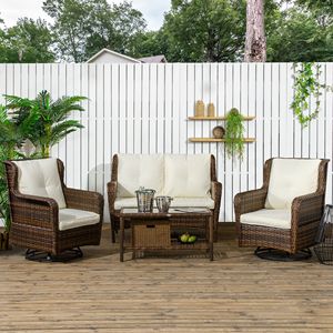 Set Divano da Esterno in Rattan Resistente alle Intemperie da 4 Pezzi con Sedie Girevoli a Dondolo per Giardino - Product Image 2
