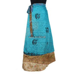 Indian Ladies Vintage Indian Women <b>Wrap</b> <b>Around</b> <b>Skirt</b> Silk 2 Layer Reversible Magic Silk Saris <b>Wrap</b> Long <b>Skirt</b> Silk Sari Made - Product Image 1