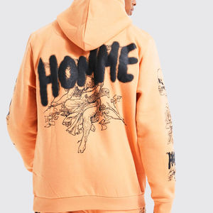 Conjunto de Sudadera con Capucha y Pantalones Acampanados de Algodón Ecológico de 280 g/m² con Estampado Puff Personalizado para Hombre, Tallas Grandes, Color Liso, Ideal para Invierno - Product Image 4