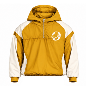 Mens Mustard <b>Yellow</b> Neutral Contrast Windbreaker <b>Hoodie</b> Lightweight Quarter Zip Pullover Casual Outdoor Training Jacket - Product Image 1