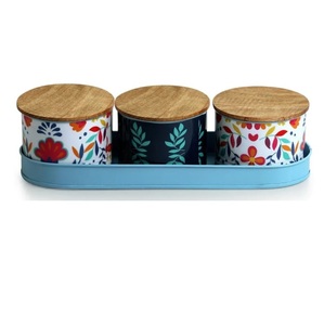 กระป๋องใส่ขนม/น้ำตาล/ชา สำหรับใช้ในครัวเรือน แบบเคลือบเอนาเมล พร้อมถาด ดีไซน์คลาสสิก สำหรับขายส่ง - Product Image 1