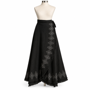 Bohemian <b>Wrap</b> Skirt for Women Black Ethnic Maxi Skirt Adjustable Tie Waist Fringe Hem Casual <b>Beach</b> Festival Wear |Everyday skirt - Product Image 1