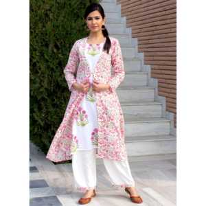 Conjunto de Kurta para Mujer en Rosa Poppy, Talla XS, Transpirable, de Algodón y Fibra de Bambú, con Chaqueta de Manga Tres Cuartos - Product Image 4