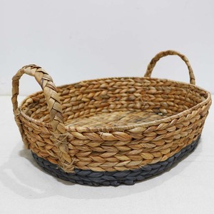 New Design Round <b>Serving</b> <b>Tray</b> Basket with Two Tone <b>Black</b> Bottom and Braided Handles for Home Decor - Product Image 5