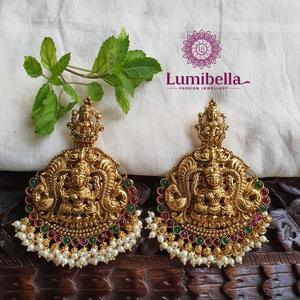 Chandbali Chandelier Earrings Big Size Brass Zircon Trendy Party Gift - Product Image 1