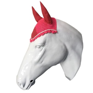 Pink Mesh Horse Ear Bonnet Scallop Trim Contrast Red Ears <b>Fly</b> Veil Adjustable Tie Equestrian OEM Factory Supply - Product Image 3