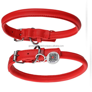 Collar de perro de cuero enrollado con costuras completas y collar de perro de cuero multicolor ajustable, hebilla de rodillo niquelada, anillo en D - Product Image 5