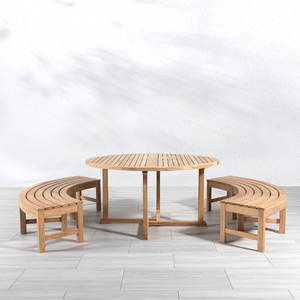 Ensemble de salle à manger d'extérieur en teck massif avec bancs courbes, fabricant de mobilier pour jardins, patios, complexes hôteliers et hôtellerie commerciale - Product Image 4