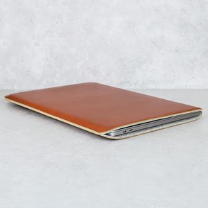 High Quality Tan Genuine Leather <b>Laptop</b> Bag Soft Wool Lining Custom Pads <b>Cover</b> OEM Office Travel Book Sleeve Wholesale Computer - Product Image 4