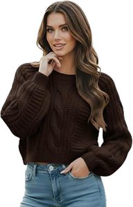 Women's Cropped <b>Cable</b> Knit Sweater, Soft and Warm Long Sleeve Pullover, Casual Knit Top for Fall Winter - Product Image 5