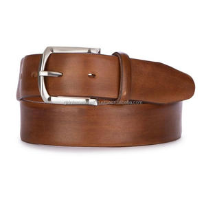 Ceinture décontractée en cuir marron lisse pour hommes classiques et durables ceintures en cuir à boucle en métal argenté et accessoires pour unisexe - Product Image 2