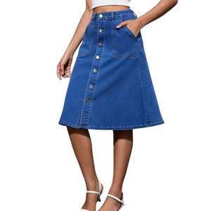 Jupe crayon midi en jean pour femme GRACE COLLECTION, boutonnée sur le devant, poches, couleur unie, style décontracté hiver, tissu en coton lavé - Product Image 2