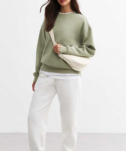 Solide Logo personnalisé dames premier sweat pas cher col rond goutte épaule coton hiver automne vêtements imprimé tricoté tissu - Product Image 4