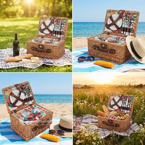 Rattan Picnic Hamper Suitcase, Luxury <b>Wicker</b> Picnic Basket with Integrated Insulated Cooler <b>Bag</b>, Sustainable Outdoor Dining Set - Product Image 3