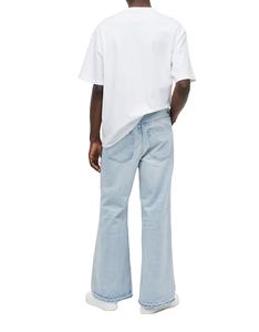 Jean pour homme coupe droite ample en denim délavé à l'acide, avec patchs logo personnalisés, jean évasé de haute qualité, jean déchiré pour homme - Product Image 2