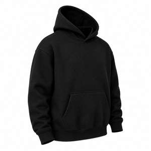 Sudadera con Capucha Negra para Hombre, de Forro Polar, Manga Larga, Casual, Color Sólido, Corte Regular, Diseño Liso, Tejida - Product Image 3