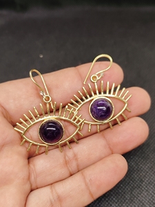 Best Selling amethyst Bohemian Drop <b>Earrings</b> Handmade gold Plated Brass Blue Gemstone Dangle <b>Earrings</b> High Quality Unique - Product Image 5