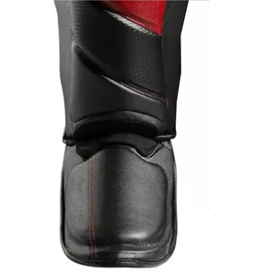 Protège-tibias en similicuir noir et rouge avec fermeture auto-agrippante pour arts martiaux, unisexe, adultes, cuir de qualité supérieure - Product Image 3