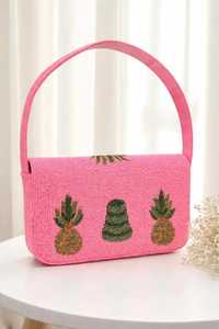 Handmade Canvas Handbag With Embroidered Pineapple And <b>Sunglasses</b> Design Rectangular Shape - Product Image 5
