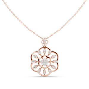 Colgante de oro rosa de 10K con diseño floral de halo y diamantes de laboratorio, con brillo de pétalos y diseño de flor eterna para mujer - Product Image 1