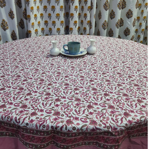 Floral Cotton Jaipur block print 4 seater <b>Round</b> <b>Table</b> <b>Cloth</b>, Eco-friendly handcrafted Premium Boho Design Sustainable Durable - Product Image 1