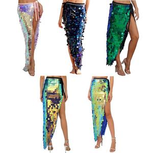 Falda larga de danza del vientre para mujer, pañuelo de cadera con cordones, trajes de danza para festivales, hip-hop, jazz, vals, fiestas temáticas musicales - Product Image 1