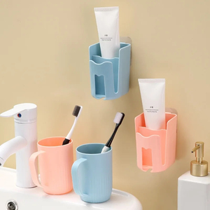 Plastic Electric <b>Toothbrush</b> Stand & Wall-mounted Multi-functional Tooth Cup <b>Holder</b> with Punch-free Installation - Product Image 5