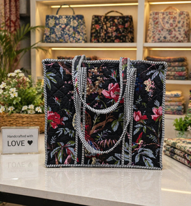 Bolsa de Tela de Algodón con Estampado Floral Azul Le Souvenirs, Cierre de Cremallera, Asas a Rayas de Estilo Vintage, Bolsa de Viaje Ligera - Product Image 2