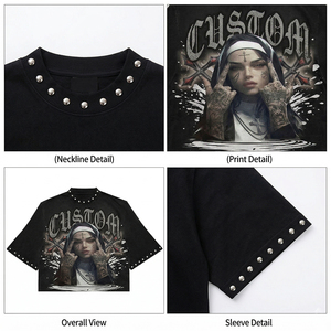 Ensemble T-shirt et pantalon surdimensionné personnalisé en coton tissé 100% imprimé sérigraphié, qualité supérieure, style streetwear tendance avec strass - Product Image 4