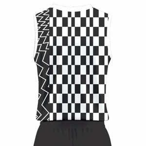 Ensemble d'uniformes de basketball personnalisés pour hommes, noir et blanc, maillot sans manches et short, imprimé damier zigzag, vente en gros, vêtements de sport d'équipe - Product Image 4