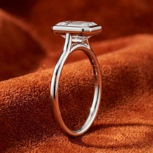 925 Sterling <b>Silver</b> <b>Emerald</b> Cut Moissanite/Diamond Bezel Set Engagement <b>Ring</b> for Women, Minimalist Solitaire <b>Ring</b> - Product Image 3