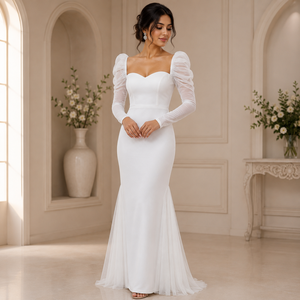 Luxury White Sweetheart Neck Mermaid Evening Gown for Women Elegant Wedding Reception Party Dress Puff Tulle Sleeve Formal Maxi - Product Image 3