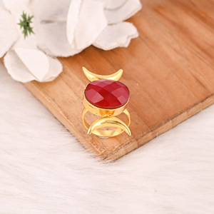Red Hydro Gemstone <b>Ring</b> Gold Plated Brass Handmade <b>Adjustable</b> Fashion <b>Ring</b> for Women - Product Image 4