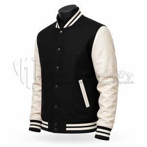Chaqueta Universitaria Negra Personalizada, Chaqueta de Béisbol de Lana, Resistente al Viento, Transpirable, Ecológica, Unisex, Fabricante OEM al por Mayor - Product Image 3