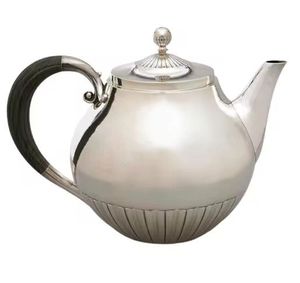 Ornate Silver <b>Teapot</b> Polished Finish Engraved Floral Motifs Curved Spout Decorative Handle Domed Lid Vintage Kitchenware - Product Image 4