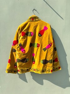 Unique & Artistic Wear Handmade <b>Velvet</b> Embroidered Fish Motif Jacket Women Boho Ethnic Statement Winter Wear Outwear <b>Blazer</b> - Product Image 3