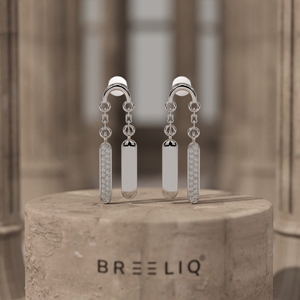 Pendientes de Cadena con Barra de Diamantes Redondos en Oro Blanco Sólido de 14K, Elegantes Pendientes Colgantes con Diamantes Pavé, Joyería Fina de Lujo para Regalo - Product Image 1