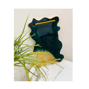 Plateau de service élégant en résine avec poignée en laiton, couleur personnalisable, grande taille, modèle traditionnel fait main et peint à la main pour la décoration intérieure - Product Image 2