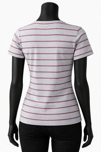 T-shirt en coton rayé pour femme, coupe ajustée, décontracté, manches courtes, col rond, t-shirt basique pour femme, vente en gros, t-shirt de haute qualité - Product Image 4