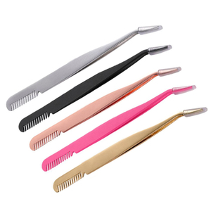 แหนบหวีขนตาสแตนเลสหลากสี ปลายโค้ง ใช้สำหรับติดขนตาปลอม 2 in 1 พร้อมหวีในตัว - Product Image 1