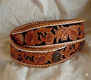 Ceinture en cuir de vache véritable, artisanale, avec décorations florales, style western, vintage, rustique, accessoire de mode décontracté - Product Image 4