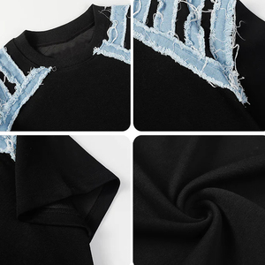 Camiseta con parche en el hombro, ropa estética de hip hop, camiseta de moda Y2K, camisa estilo grunge, camiseta oversize con hombros caídos - Product Image 3