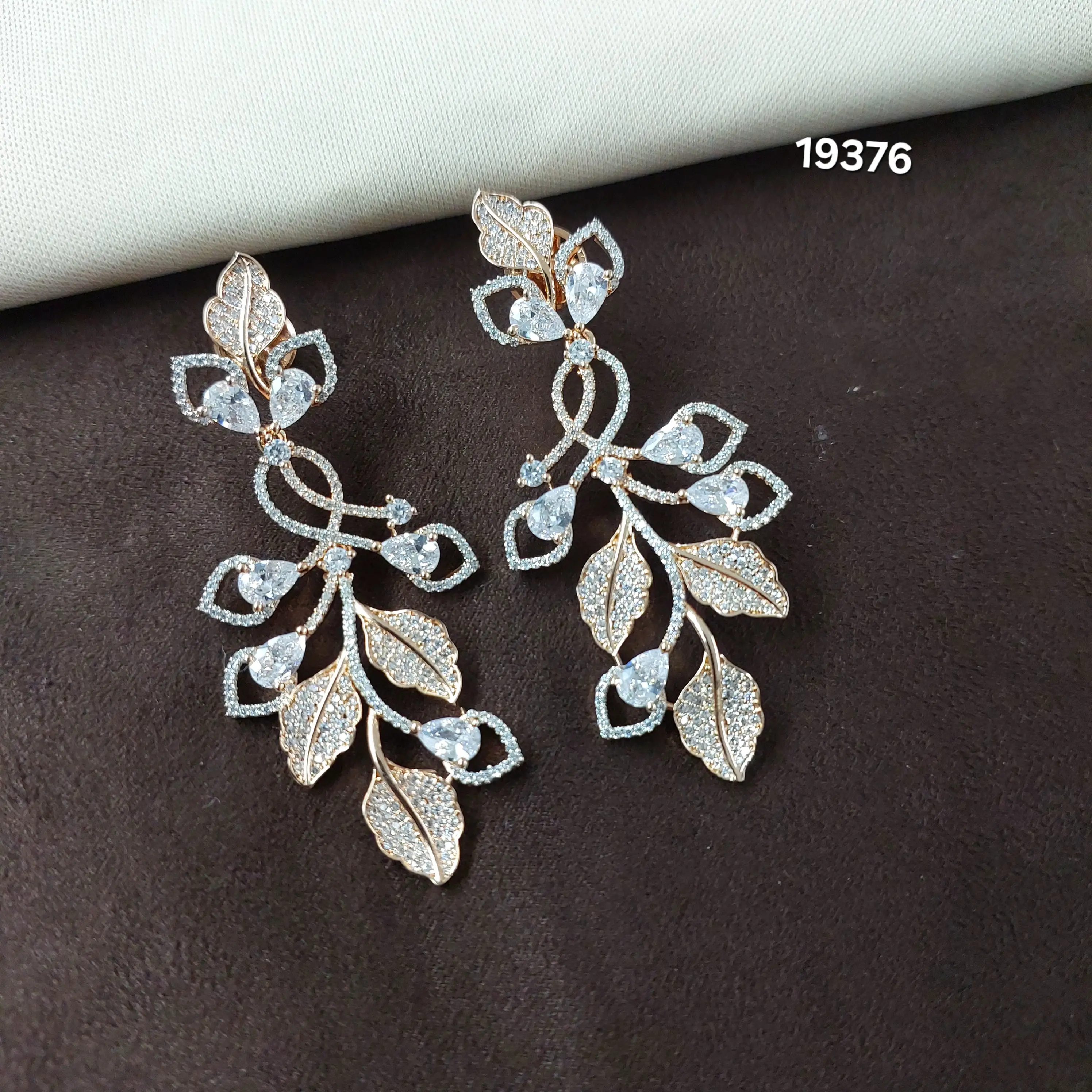 HANDCRAFTED GOLD AND SILVER PLATED LONG EARRINGS IN CZ STONE FOR GIRLS LOOK INDIAN JEWELLERY