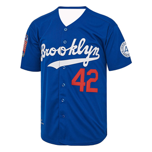 Maillot de baseball Brooklyn pour homme, manches courtes, polyester, col en V, fermeture boutonnée, numéro 42 imprimé sur le devant, design avec nom de l'équipe - Product Image 2