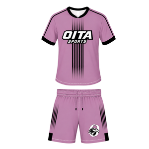 Conjunto de Rugby Rosa Polvoriento y Negro, Jersey de Manga Corta con Cuello Redondo y Pantalones Cortos a Juego, Transpirable, para Entrenamiento Deportivo en Equipo - Product Image 1