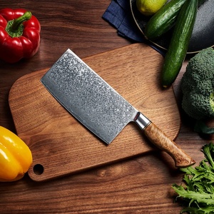 Couteau à hacher ambidextre en acier Damas fait main avec étui en cuir et bois, couteau de survie pour la découpe de viande et la chasse en extérieur - Product Image 5