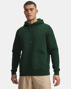 Dark Green Hooded Zipper-Up Sweatshirt Regular Fit Solid Color Cotton Fleece Digital Printing Casual Autumn Wear - Product Image 1