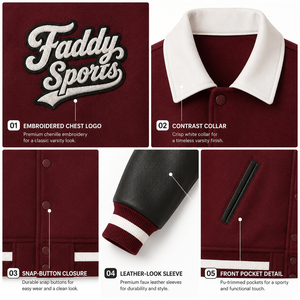 Veste de baseball vintage personnalisée avec logo, veste bomber pour homme, manches en cuir et laine, broderie, streetwear - Product Image 4