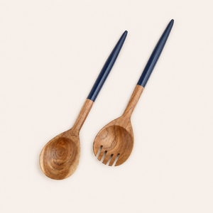 Premium 2 Piece Acacia Wood and Navy Blue Resin Salad <b>Server</b> Set Handcrafted Eco-Friendly Salad Spoons for Modern Home Decor - Product Image 4