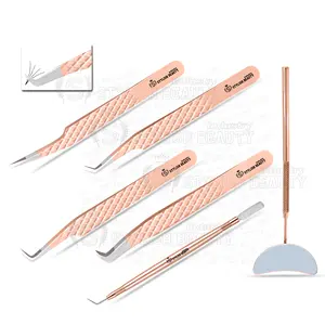 Eyelash Extension Diamond Tweezers Stainless Steel Private Label With Rose Gold Lifting Tool Fiber Tip Tweezes